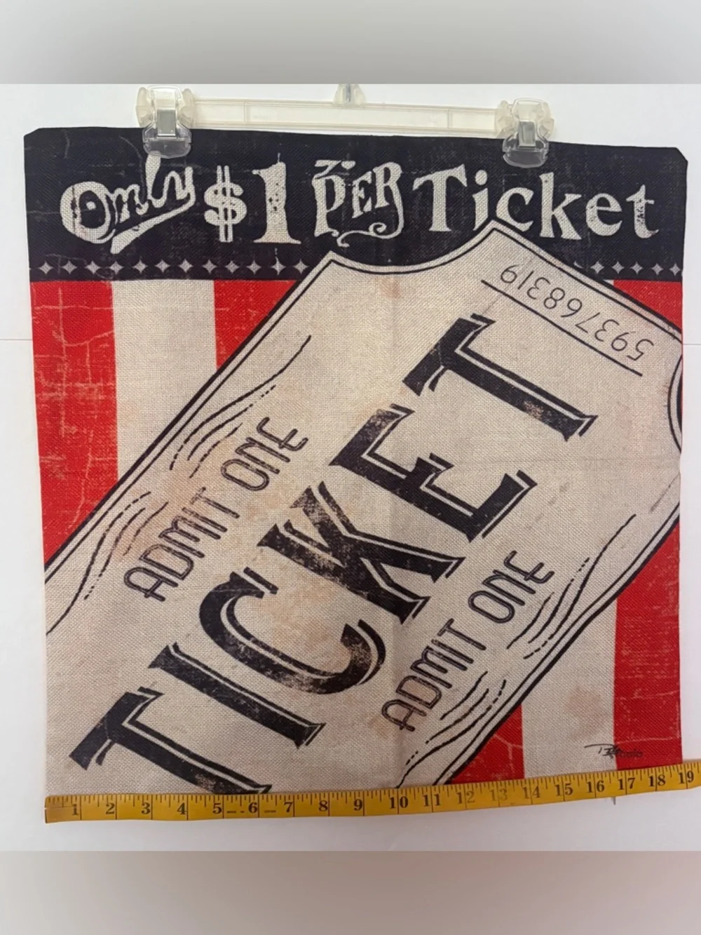 Vintage Movie Night Ticket Graphic Art Cover Throw Pillow. Size 19 X 19
